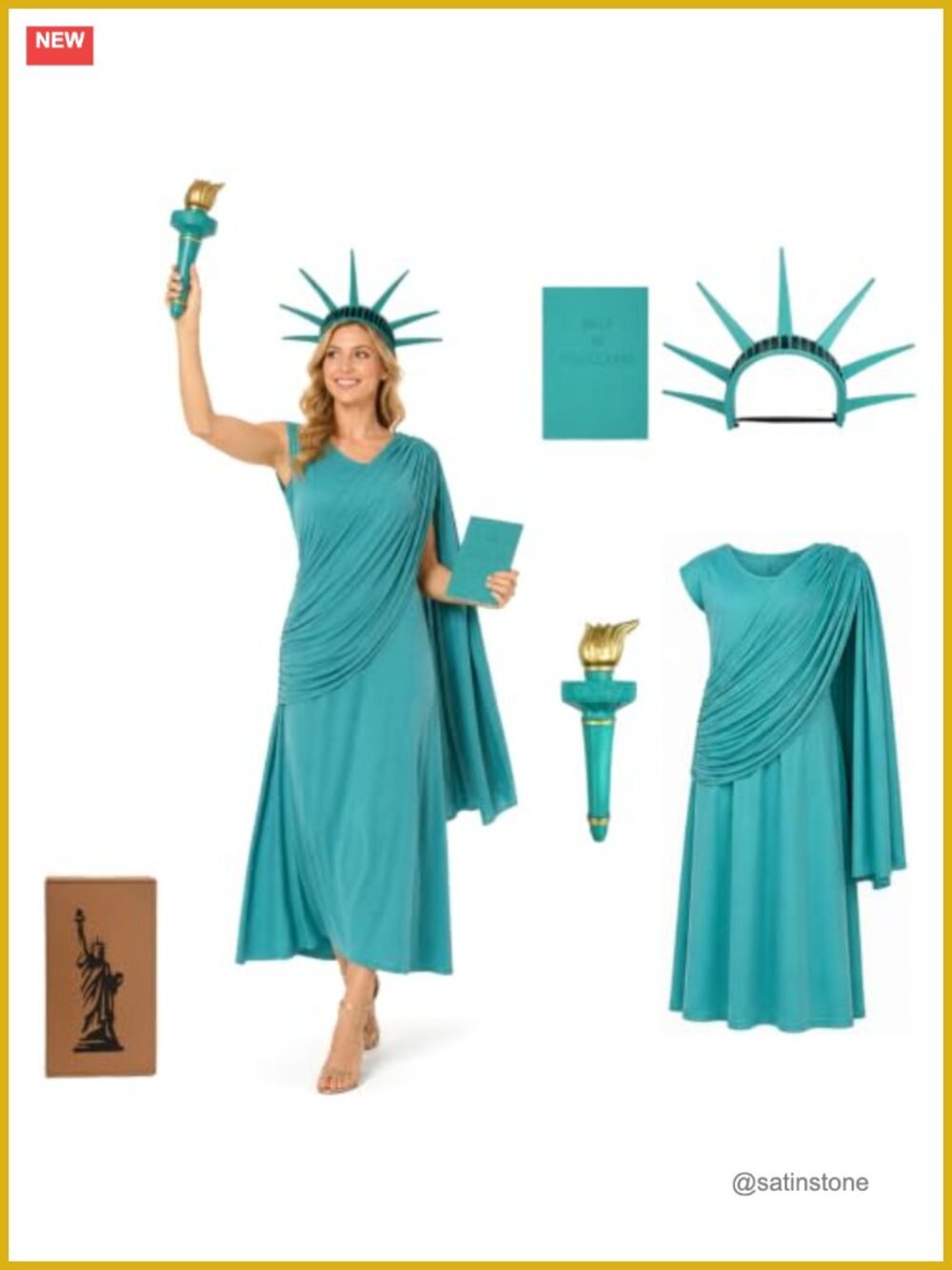 Statue of Liberty Costume Set 4-Piece Dress Crown Torch Book